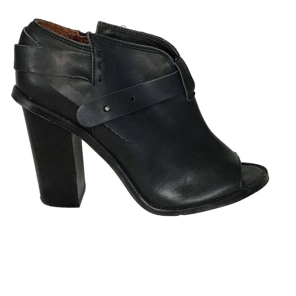 Anthropologie SixtySeven Women Peep Toe Leather Bootie Sz. 9.5 Black Trendy Y2K